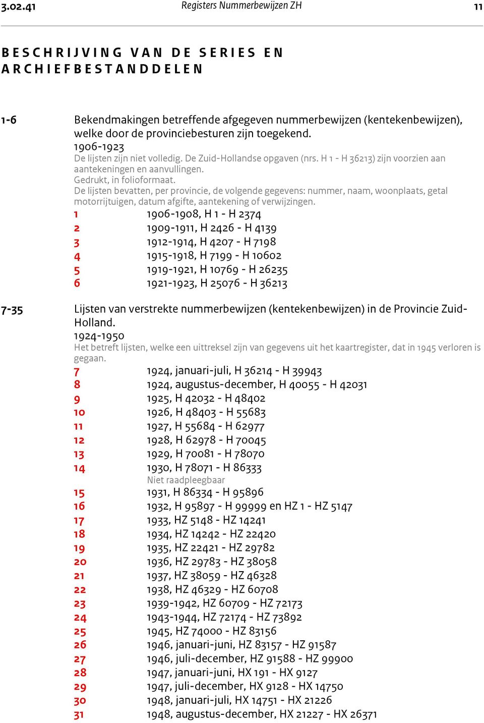 H 1 - H 36213) zijn voorzien aan aantekeningen en aanvullingen. Gedrukt, in folioformaat.