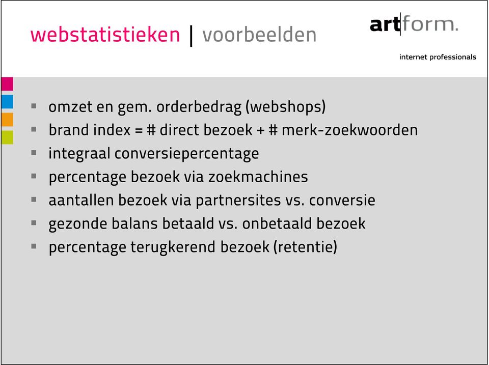 integraal conversiepercentage percentage bezoek via zoekmachines aantallen