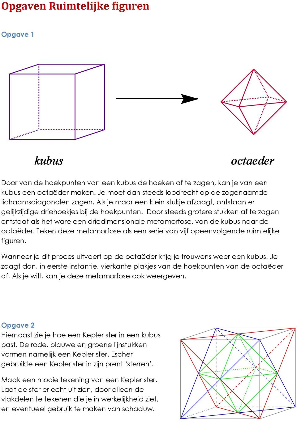 Door steeds grotere stukken af te zagen ontstaat als het ware een driedimensionale metamorfose, van de kubus naar de octaëder.