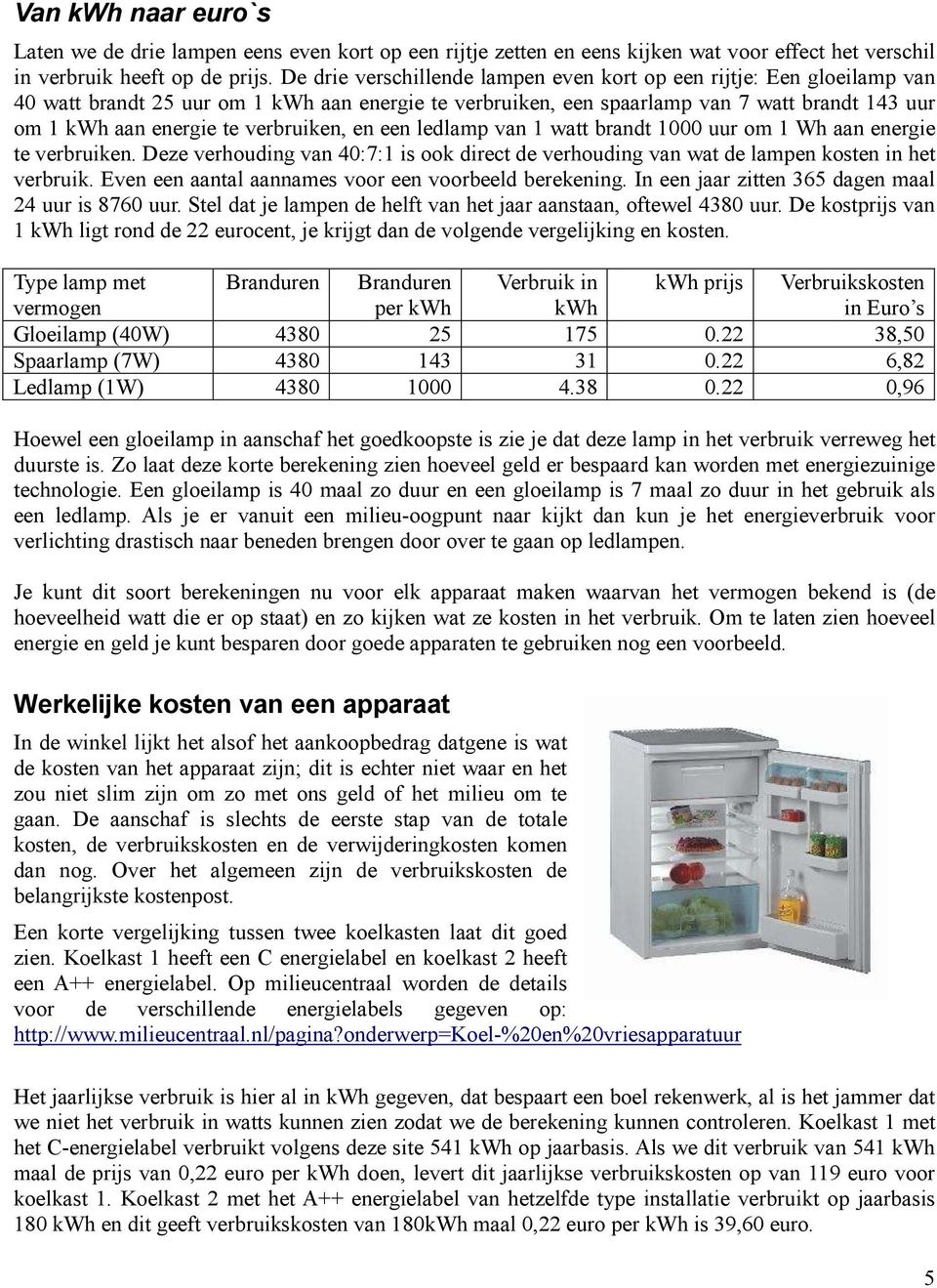 verbruiken, en een ledlamp van 1 watt brandt 1000 uur om 1 Wh aan energie te verbruiken. Deze verhouding van 40:7:1 is ook direct de verhouding van wat de lampen kosten in het verbruik.