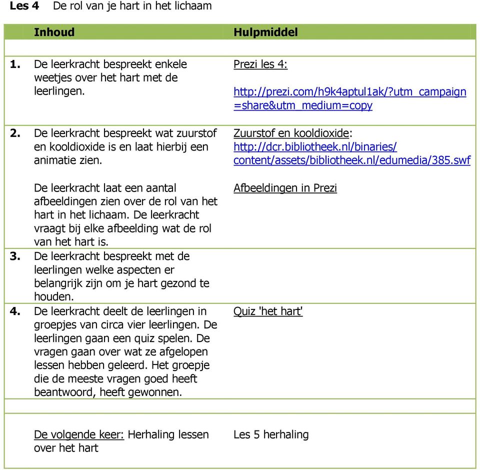 De leerkracht vraagt bij elke afbeelding wat de rol van het hart is. 3. De leerkracht bespreekt met de leerlingen welke aspecten er belangrijk zijn om je hart gezond te houden. 4.