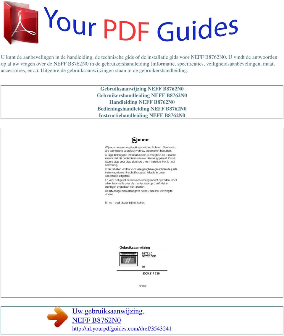 Uw gebruiksaanwijzing. NEFF B8762N0 - PDF Gratis download