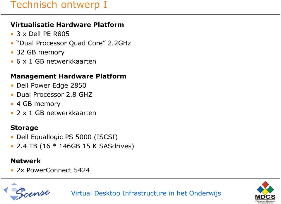 2GHz 32 GB memory 6 x 1 GB netwerkkaarten Management Hardware Platform Dell Power Edge