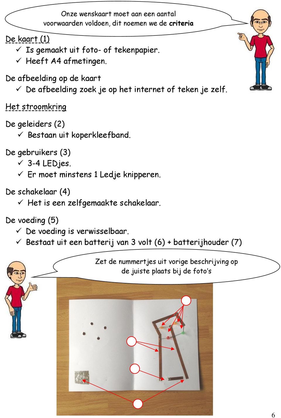 Het stroomkring Onze wenskaart moet aan een aantal voorwaarden voldoen, dit noemen we de criteria De geleiders (2) Bestaan uit koperkleefband.