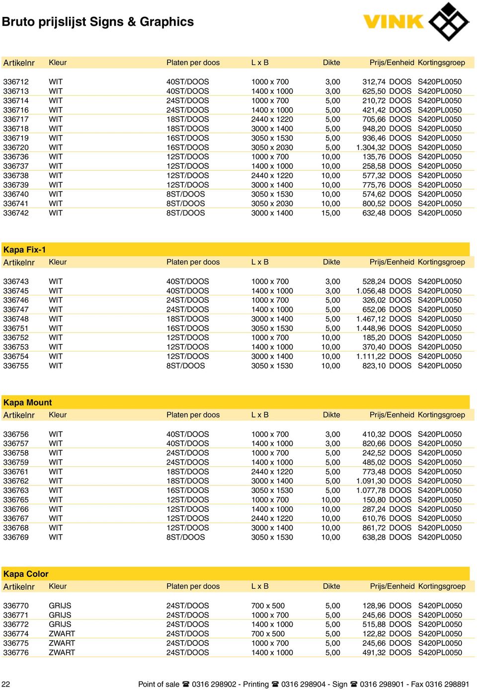 3000 x 1400 5,00 948,20 DOOS S420PL0050 336719 WIT 16ST/DOOS 3050 x 1530 5,00 936,46 DOOS S420PL0050 336720 WIT 16ST/DOOS 3050 x 2030 5,00 1.