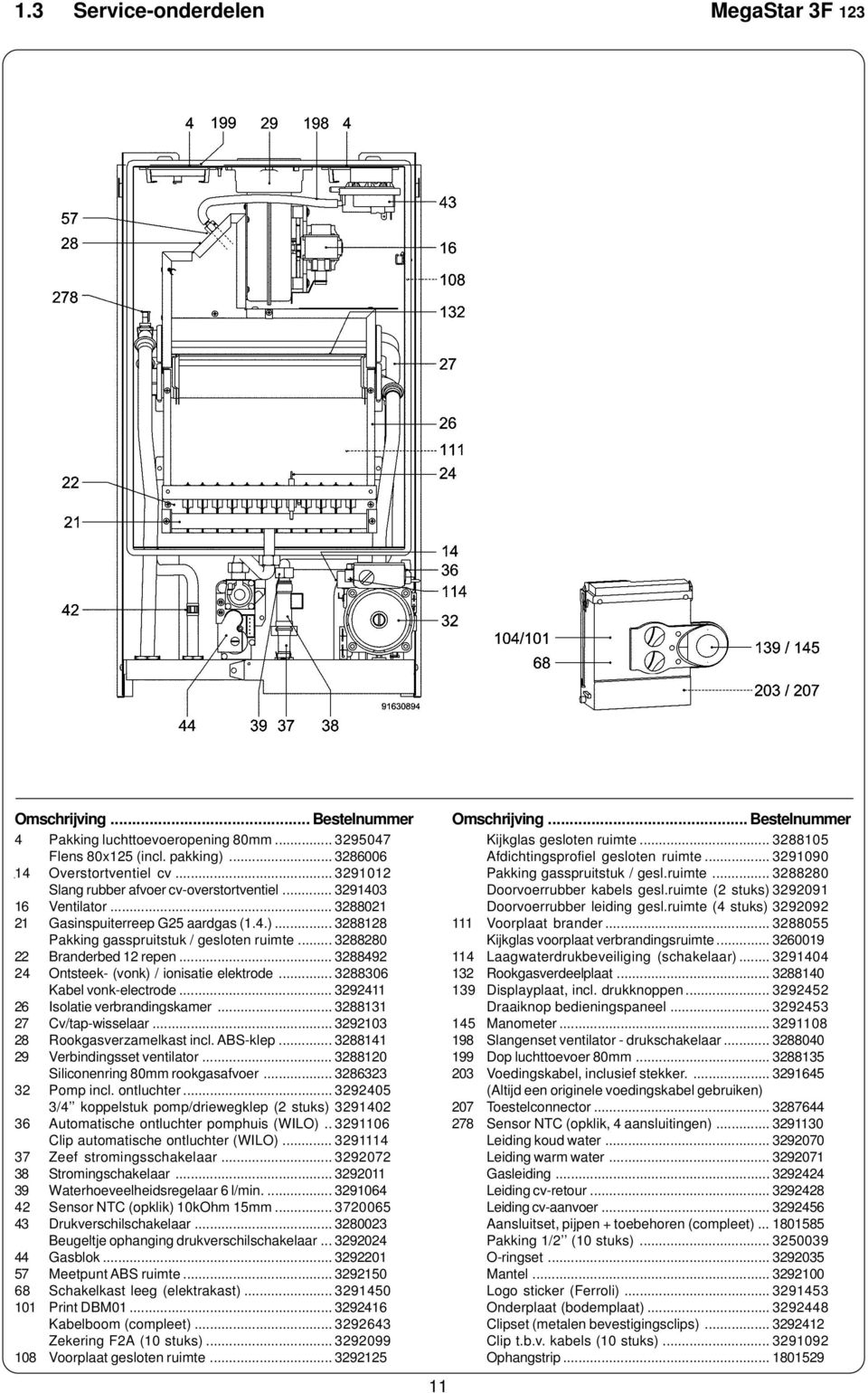 .. 3288128 Pakking gasspruitstuk / gesloten ruimte... 3288280 22 Branderbed 12 repen... 3288492 24 Ontsteek- (vonk) / ionisatie elektrode... 3288306 Kabel vonk-electrode.