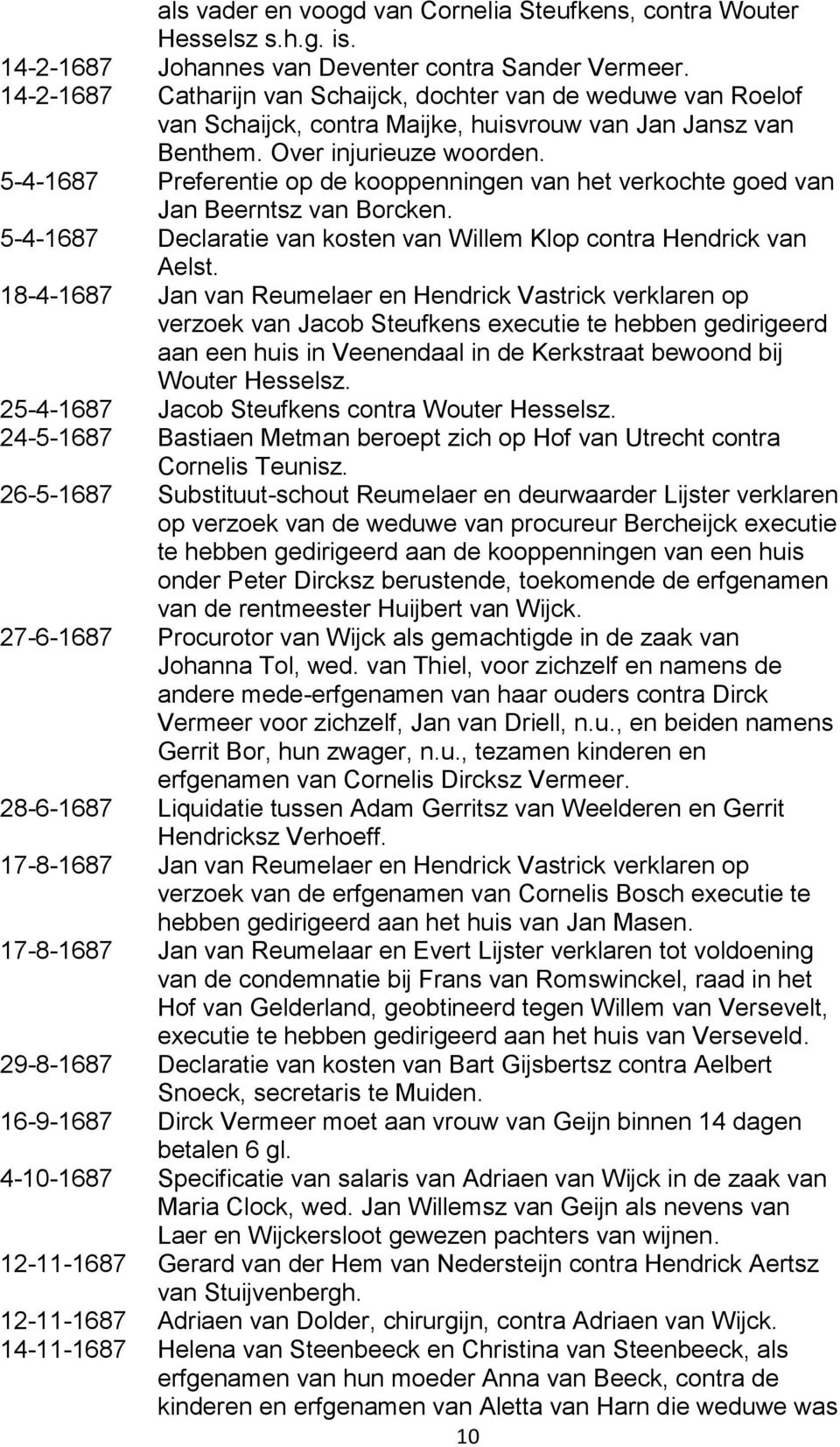 5-4-1687 Preferentie op de kooppenningen van het verkochte goed van Jan Beerntsz van Borcken. 5-4-1687 Declaratie van kosten van Willem Klop contra Hendrick van Aelst.