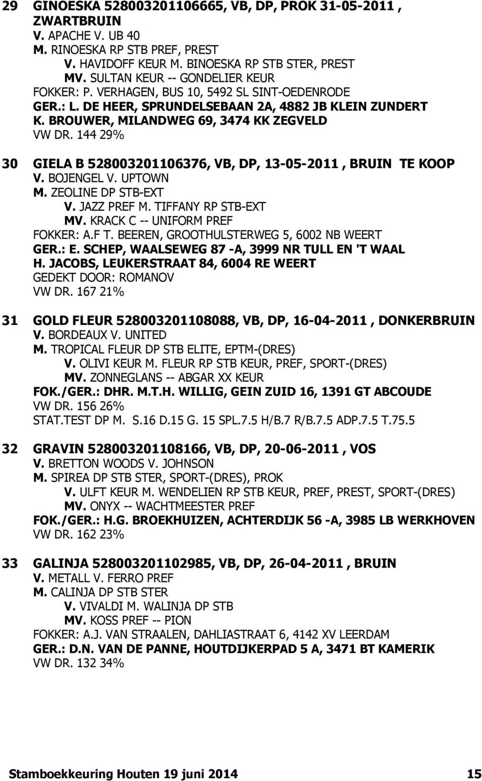 144 29% 30 GIELA B 528003201106376, VB, DP, 13-05-2011, BRUIN TE KOOP V. BOJENGEL V. UPTOWN M. ZEOLINE DP STB-EXT V. JAZZ PREF M. TIFFANY RP STB-EXT MV. KRACK C -- UNIFORM PREF FOKKER: A.F T.