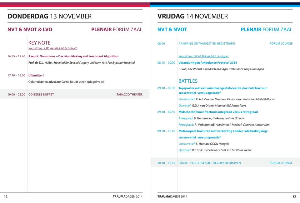 00 Veranderingen Ambulance Protocol 205 R. Vos; Anesthesist & medisch manager ambulance zorg Groningen 7.40 8.00 Uitsmijter! Columniste en advocate Carrie houdt u een spiegel voor! BATTLES 9.00 23.