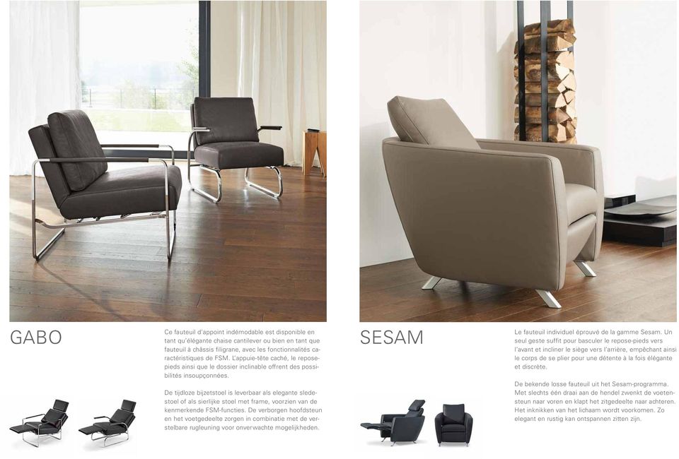 De tijdloze bijzetstoel is leverbaar als elegante sledestoel of als sierlijke stoel met frame, voorzien van de kenmerkende FSM-functies.