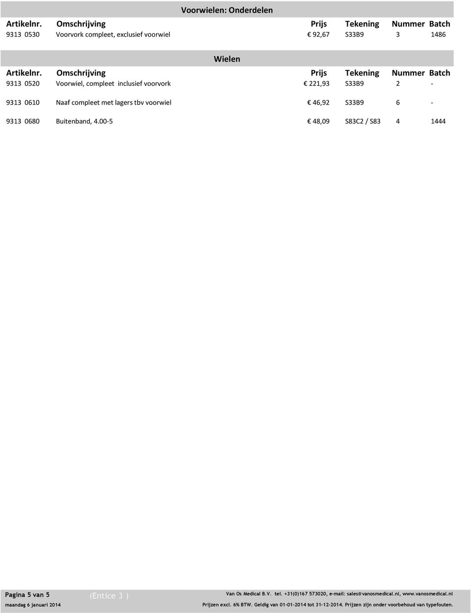 Buitenband, 4.005 48,09 S83C2 / S83 4 1444 Pagina 5 van 5 (Entice 3 ) Van Os Medical B.V. tel.