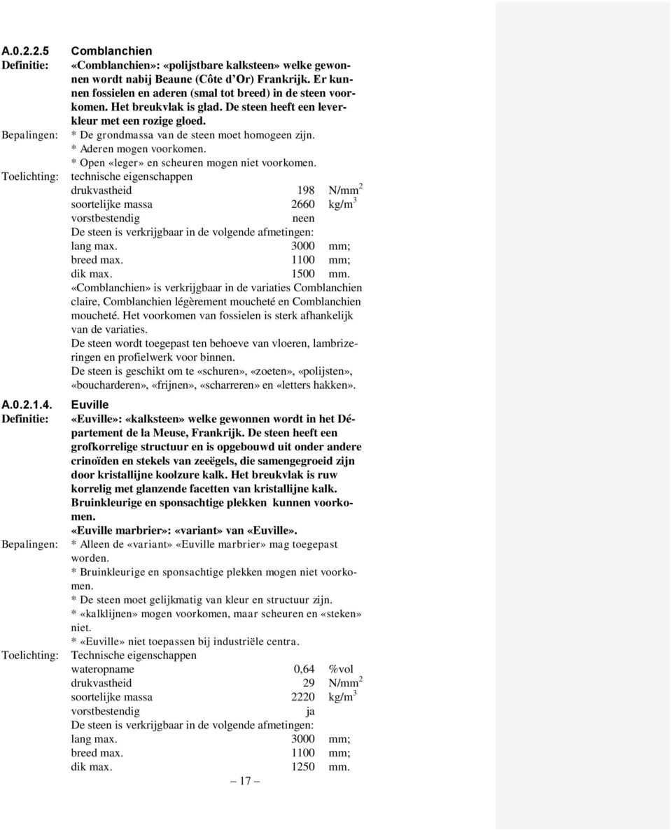 technische eigenschappen drukvastheid 198 N/mm 2 soortelijke massa 2660 kg/m 3 neen lang max. 3000 mm; breed max. 1100 mm; dik max. 1500 mm.