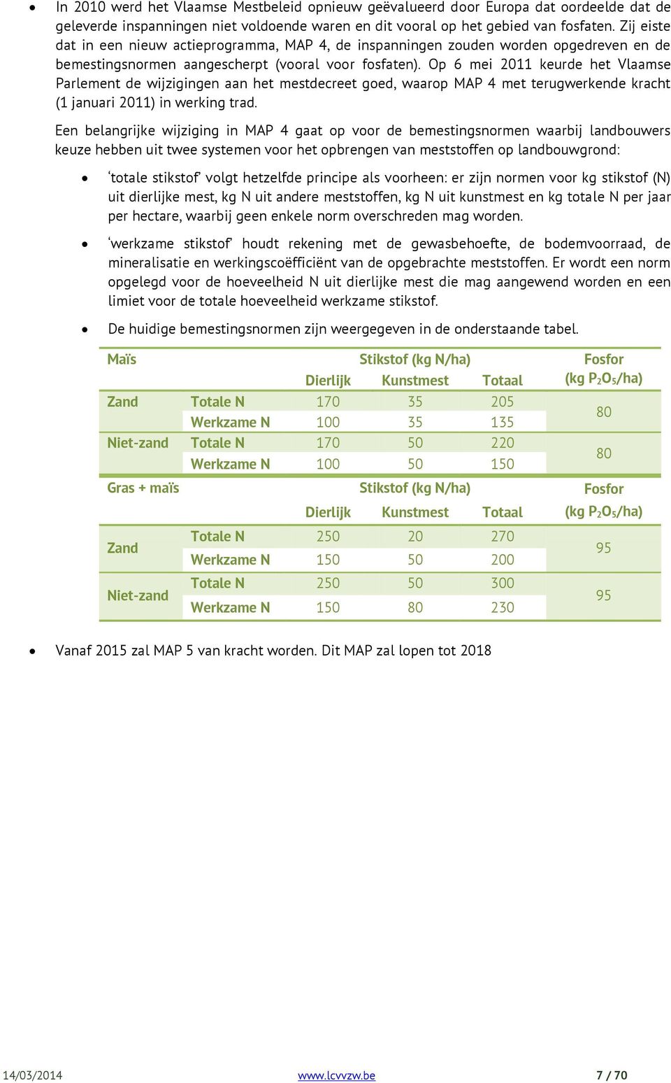 Op 6 mei 2011 keurde het Vlaamse Parlement de wijzigingen aan het mestdecreet goed, waarop MAP 4 met terugwerkende kracht (1 januari 2011) in werking trad.