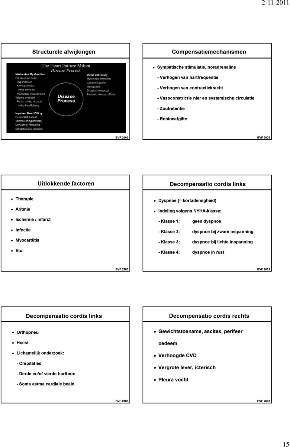 Infectie - Klasse 2: dyspnoe bij zware inspanning Myocarditis - Klasse 3: dyspnoe bij lichte inspanning Etc.