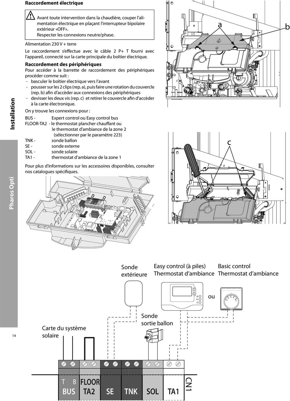 Raccordement des périphériques Pour accéder à la barrette de raccordement des périphériques procéder comme suit : - basculer le boîtier électrique vers l avant - pousser sur les 2 clips (rep.