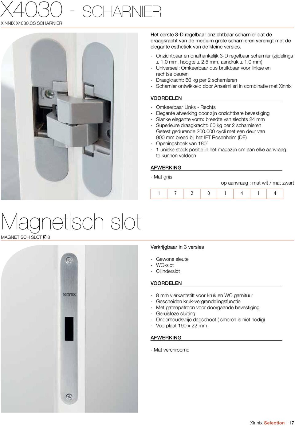 kg per 2 scharnieren - Scharnier ontwikkeld door Anselmi srl in combinatie met Xinnix VOORDELEN - Omkeerbaar Links - Rechts - Elegante afwerking door zijn onzichtbare bevestiging - Slanke elegante