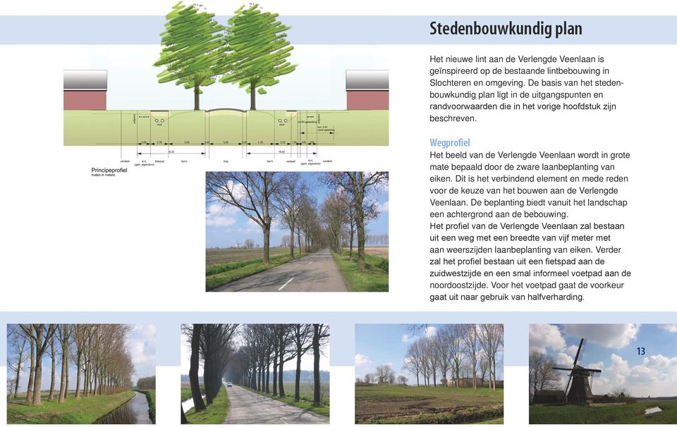 Wegprofiel Het beeld van de Verlengde Veenlaan wordt in grote mate bepaald door de zware laanbeplanting van eiken.