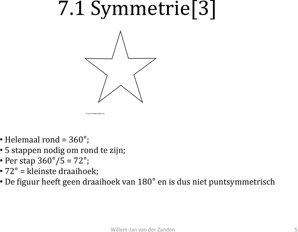 = 72 ; 72 = kleinste draaihoek; De figuur heeft