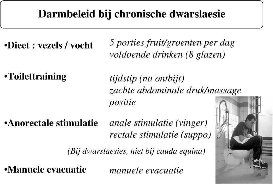 ontbijt) zachte abdominale druk/massage positie anale stimulatie (vinger) rectale