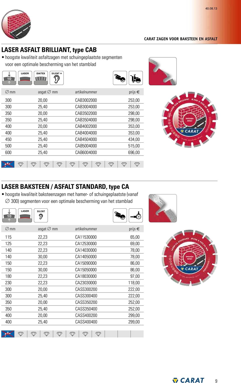 SILENT + Ø mm asgat Ø mm artikelnummer prijs e 300 20,00 CAB3002000 253,00 300 25,40 CAB3004000 253,00 350 20,00 CAB3502000 298,00 350 25,40 CAB3504000 298,00 400 20,00 CAB4002000 353,00 400 25,40