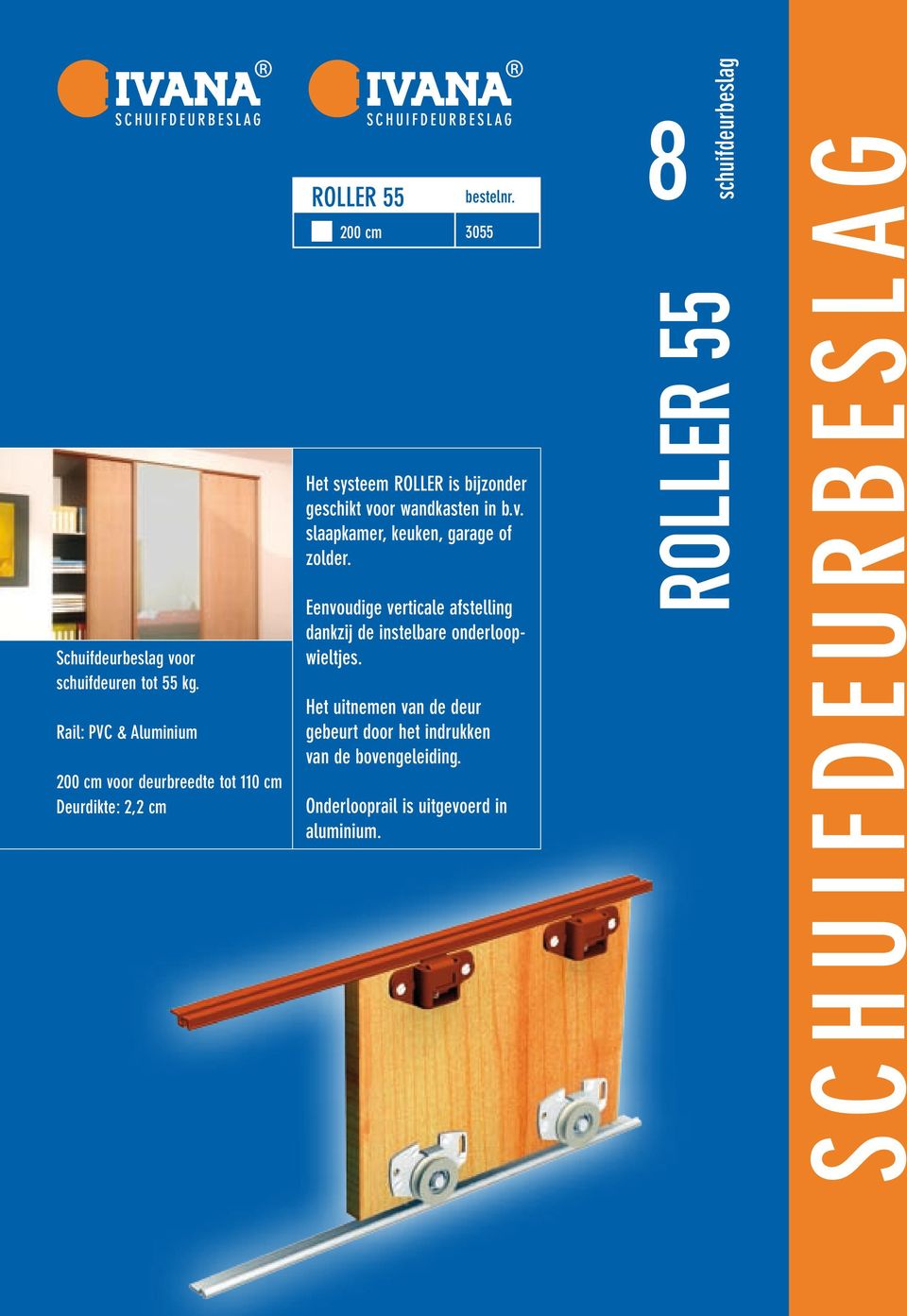 200 cm 3055 Het systeem ROLLER is bijzonder geschikt voor wandkasten in b.v. slaapkamer, keuken, garage of zolder.