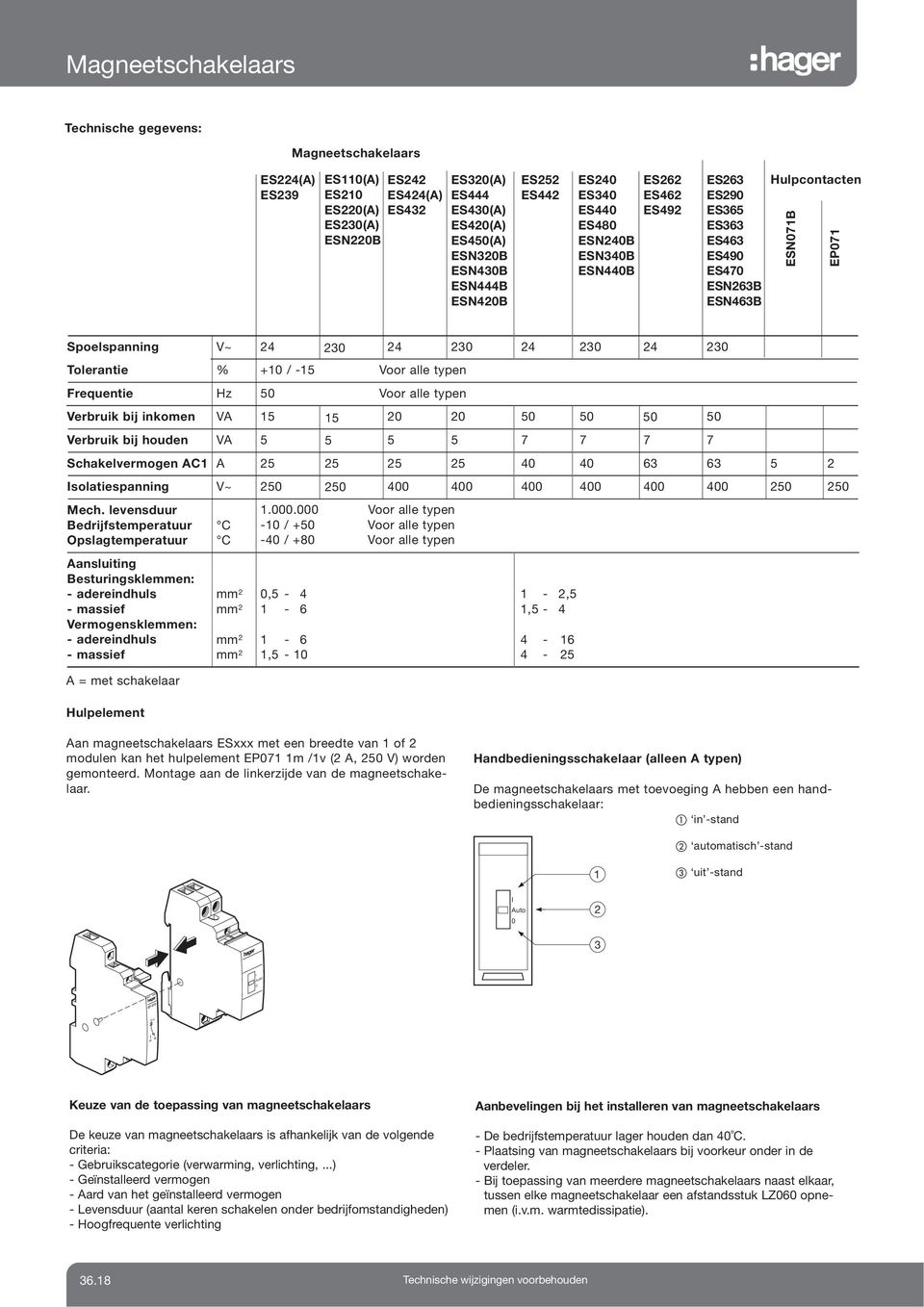 Voor alle typen Verbruik bij inkomen VA 5 5 0 0 50 50 50 50 Verbruik bij houden VA 5 5 5 5 7 7 7 7 Schakelvermogen AC A 5 5 5 5 40 40 6 6 5 Isolatiespanning V~ 50 50 400 400 400 400 400 400 50 Mech.