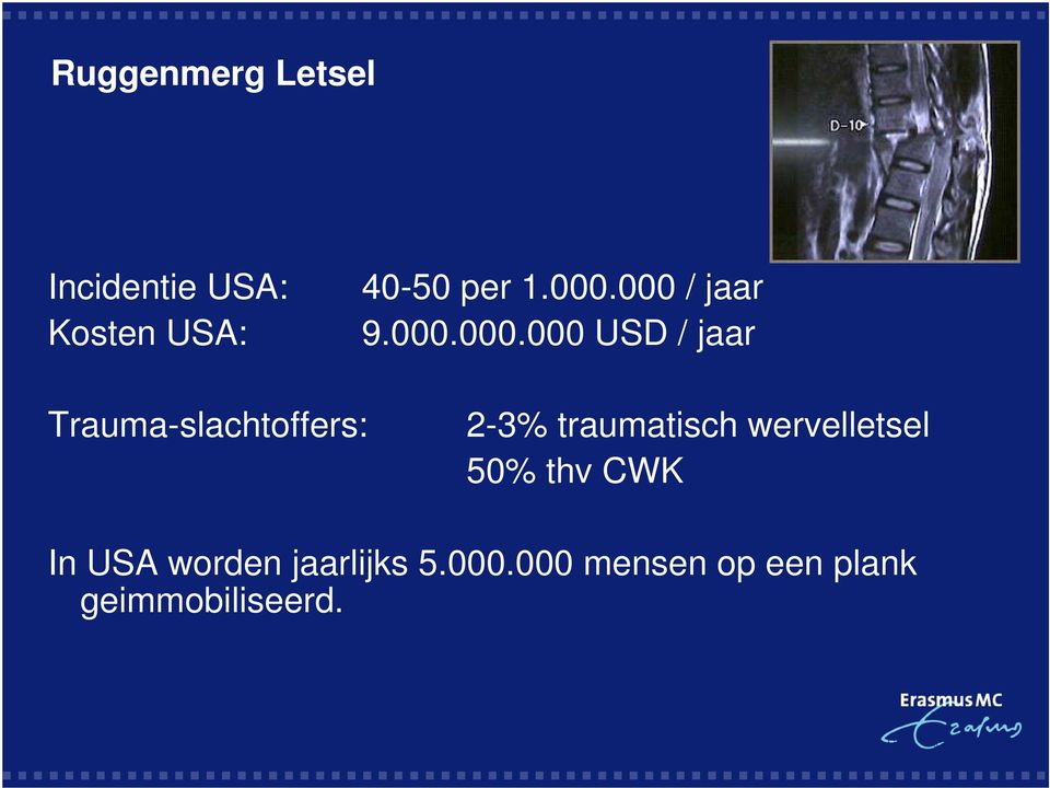 Trauma-slachtoffers: 2-3% traumatisch wervelletsel 50%