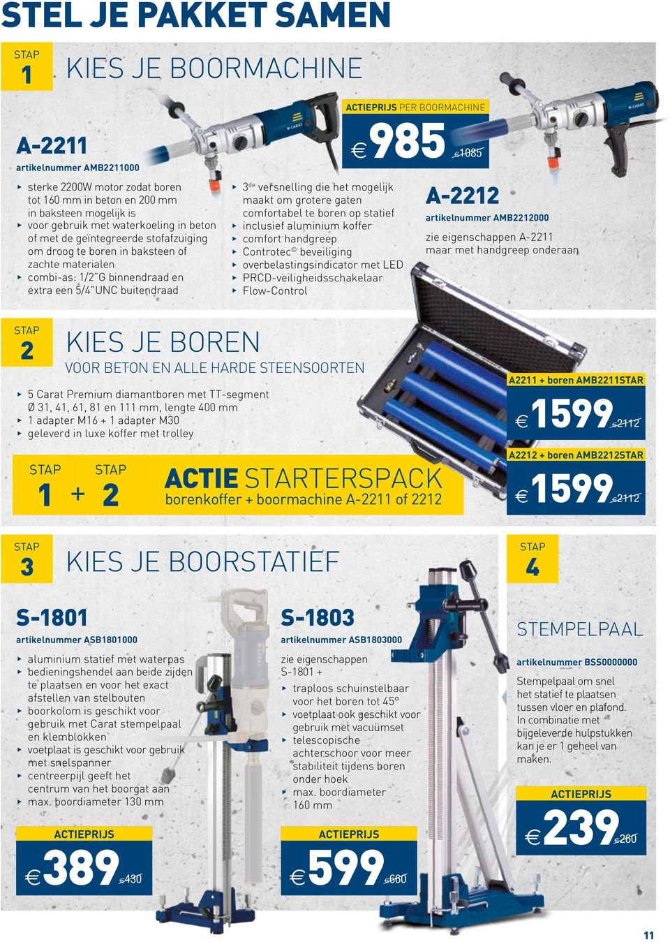 grotere gaten comfortabel te boren op statief ffinclusief aluminium koffer ffcomfort handgreep ffcontrotec beveiliging ffoverbelastings indicator met LED ffprcd-veiligheidsschakelaar ffflow-control