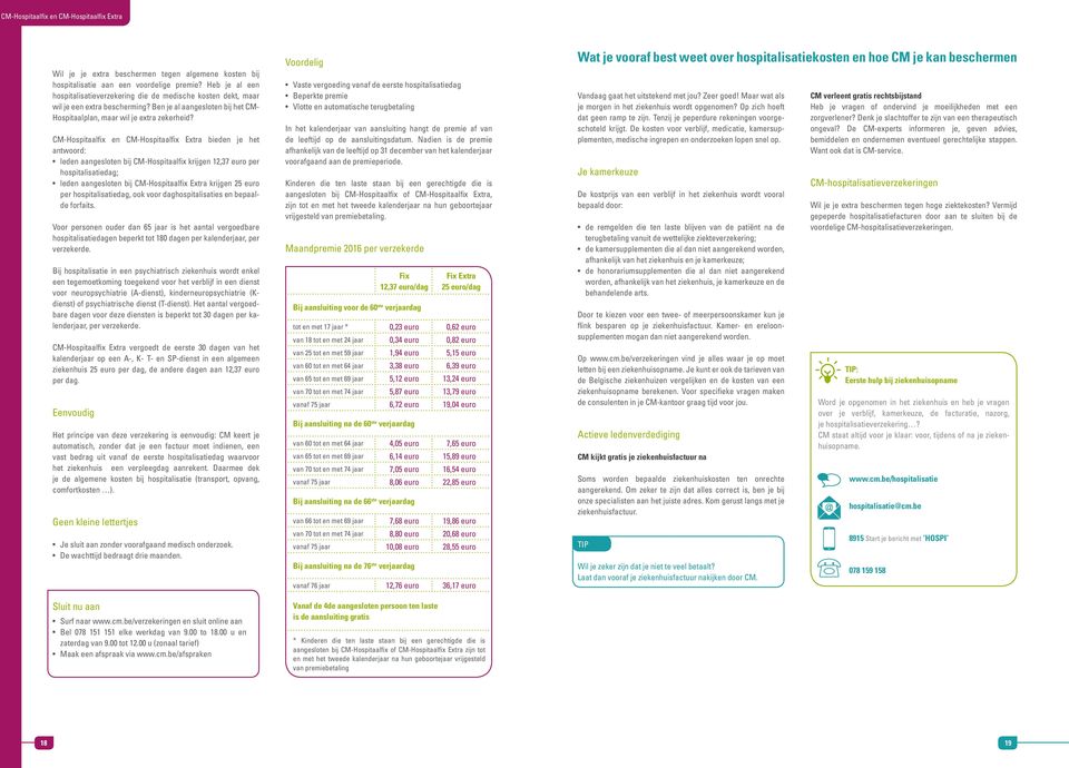 CM-Hospitaalfix en CM-Hospitaalfix Extra bieden je het antwoord: leden aangesloten bij CM-Hospitaalfix krijgen 12,37 euro per hospitalisatiedag; leden aangesloten bij CM-Hospitaalfix Extra krijgen 25