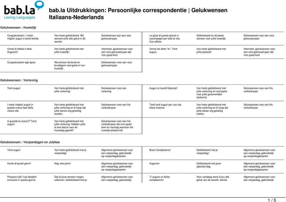 jullie huwelijk! Informeel, gelukwensen voor een vers dat men goed kent Ormai hai detto "sì". Tanti auguri. jullie jawoord!