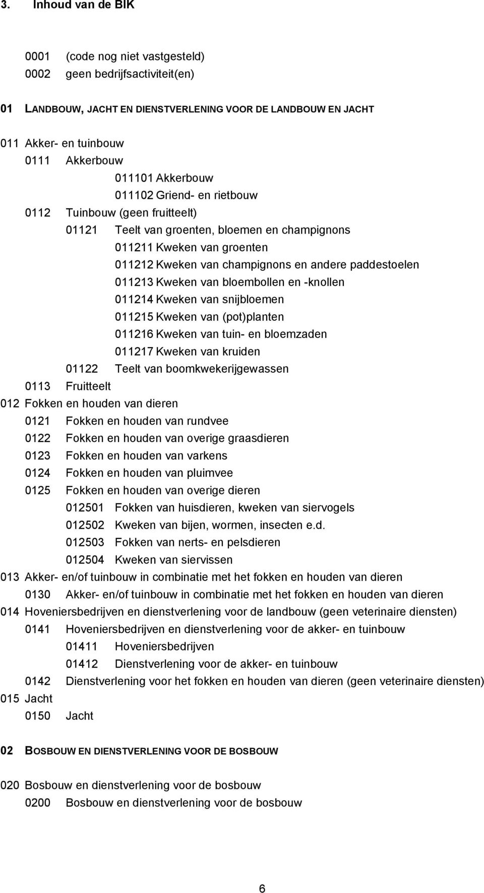 011213 Kweken van bloembollen en -knollen 011214 Kweken van snijbloemen 011215 Kweken van (pot)planten 011216 Kweken van tuin- en bloemzaden 011217 Kweken van kruiden 01122 Teelt van