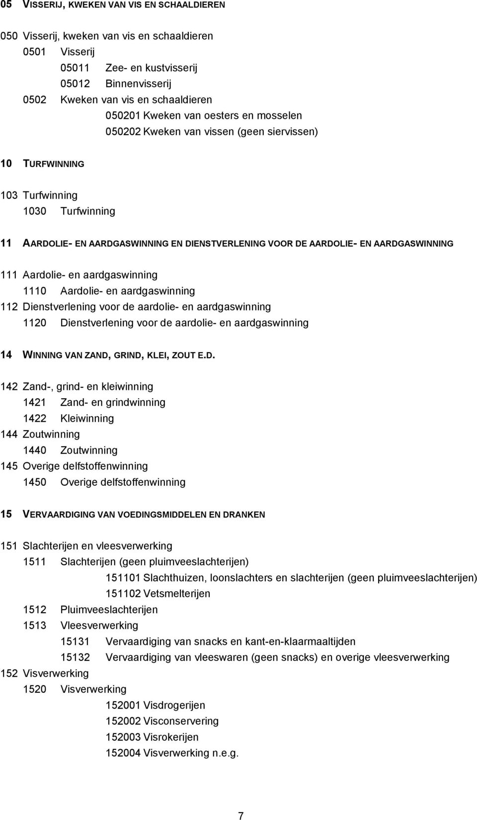 AARDGASWINNING 111 Aardolie- en aardgaswinning 1110 Aardolie- en aardgaswinning 112 Dienstverlening voor de aardolie- en aardgaswinning 1120 Dienstverlening voor de aardolie- en aardgaswinning 14