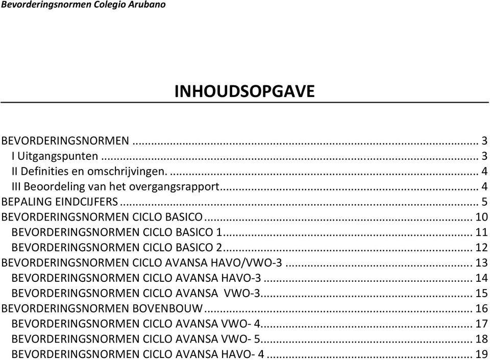 .. 11 BEVORDERINGSNORMEN CICLO BASICO 2... 12 BEVORDERINGSNORMEN CICLO AVANSA HAVO/VWO-3... 13 BEVORDERINGSNORMEN CICLO AVANSA HAVO-3.