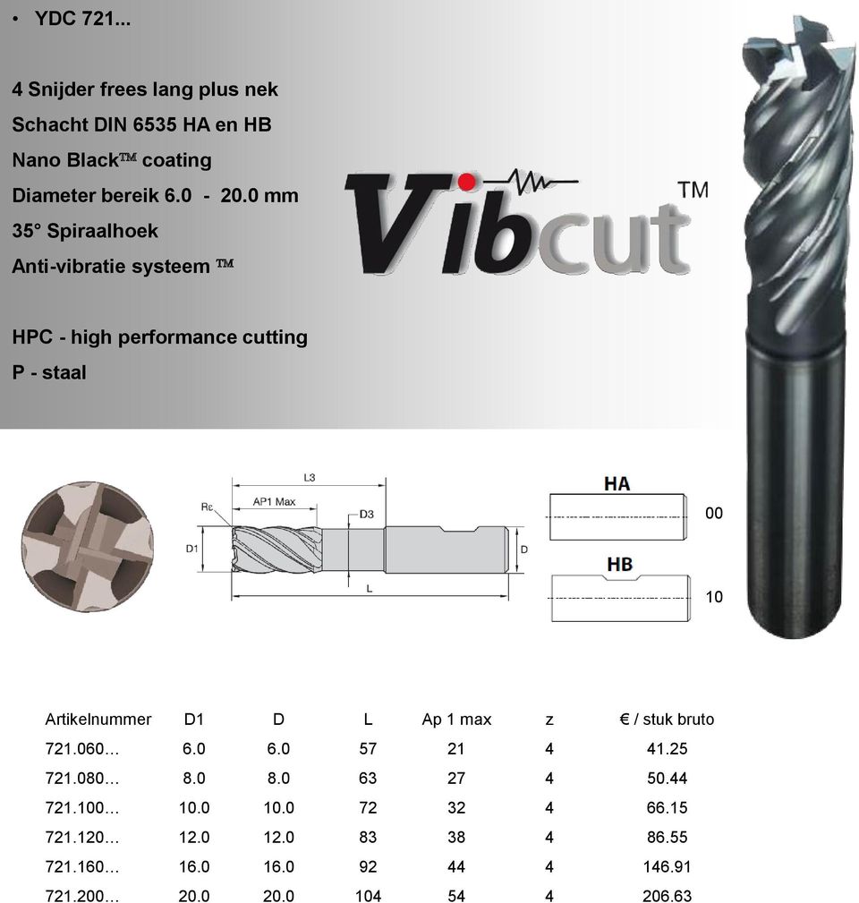 - 20.0 mm 35 Spiraalhoek Anti-vibratie systeem HPC - high performance cutting P - staal 00
