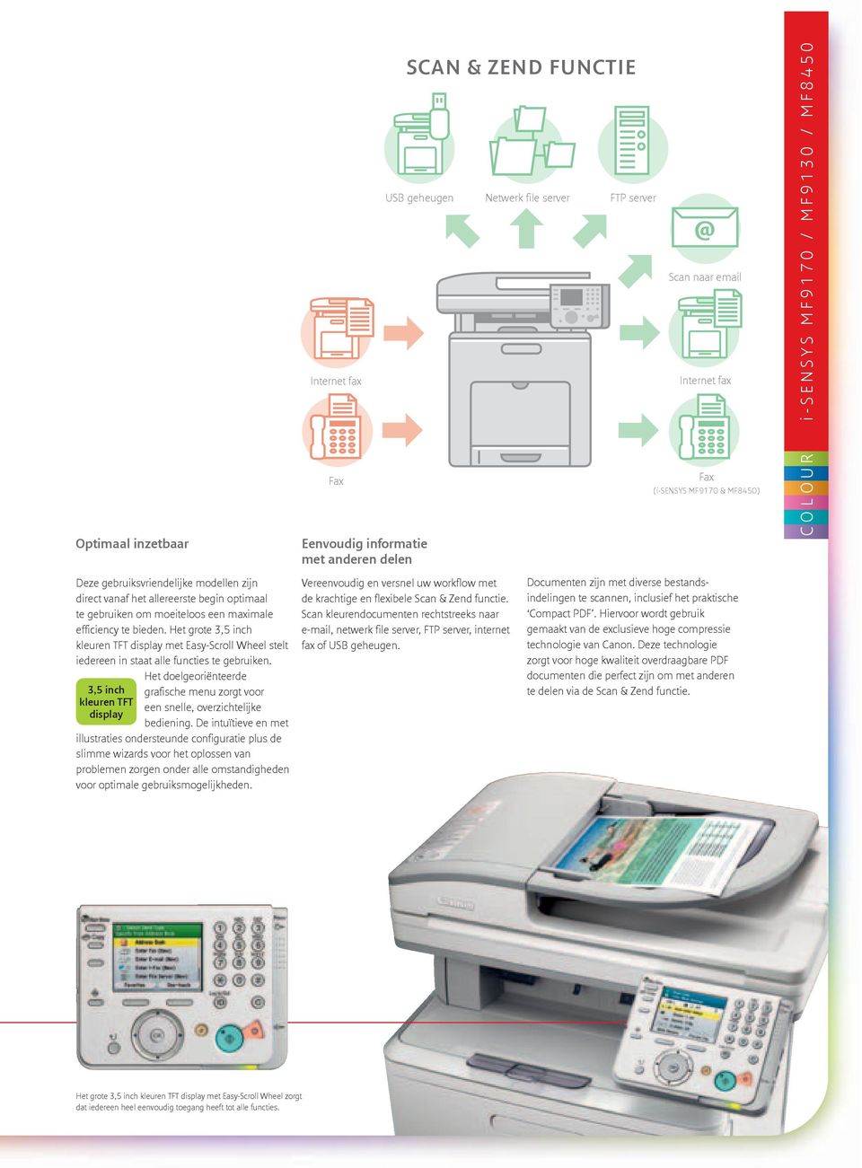 Het grote 3,5 inch kleuren TFT display met Easy-Scroll Wheel stelt iedereen in staat alle functies te gebruiken.