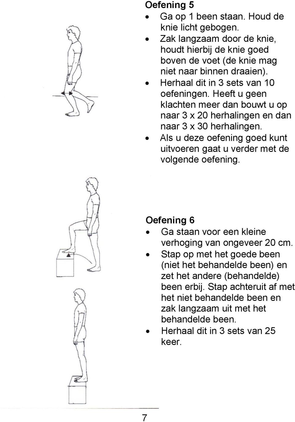 Als u deze oefening goed kunt uitvoeren gaat u verder met de volgende oefening. Oefening 6 Ga staan voor een kleine verhoging van ongeveer 20 cm.