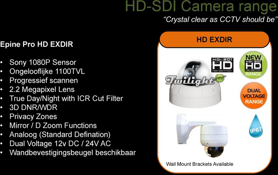 2 Megapixel Lens True Day/Night with ICR Cut Filter 3D DNR/WDR Privacy Zones Mirror / D Zoom