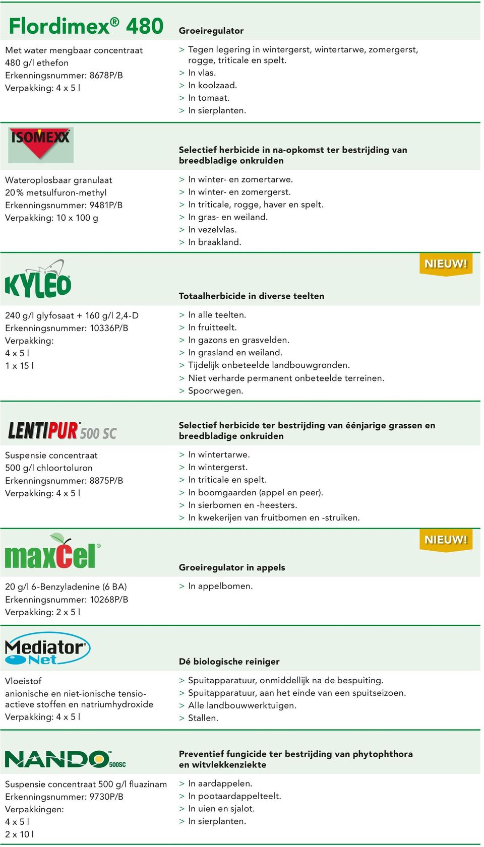 Selectief herbicide in na-opkomst ter bestrijding van breedbladige onkruiden Wateroplosbaar granulaat 20 % metsulfuron-methyl Erkenningsnummer: 9481P/B Verpakking: 10 x 100 g > > In triticale, rogge,