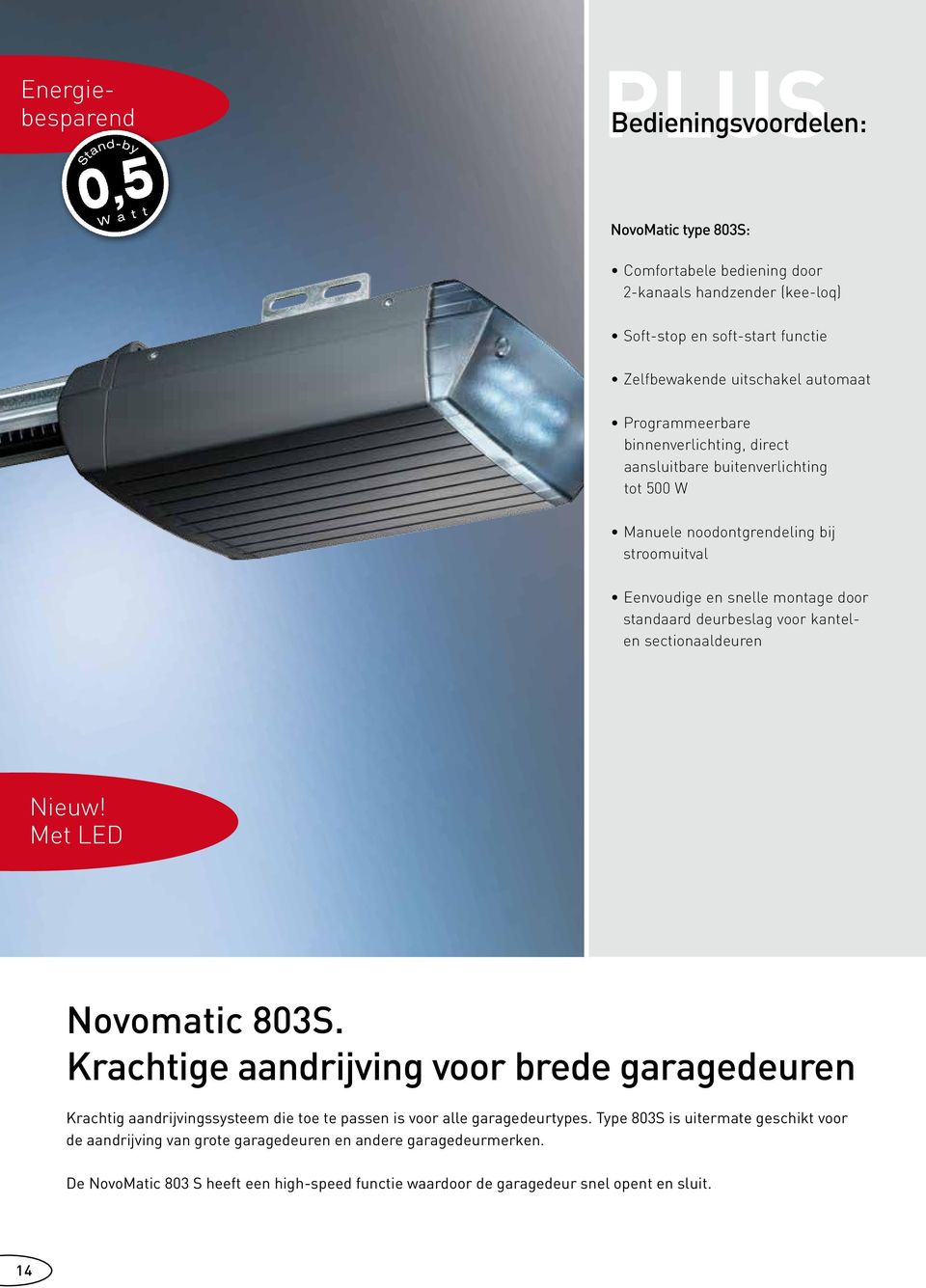 deurbeslag voor kantelen sectionaaldeuren Nieuw! Met LED Novomatic 803S.