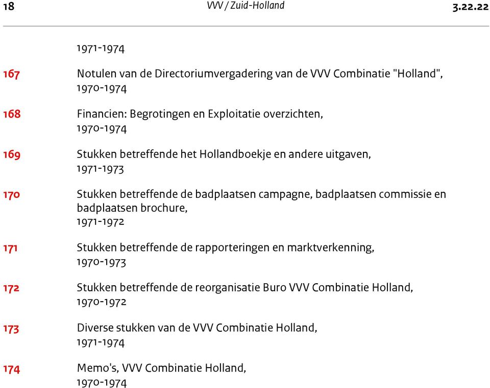 1970-1974 169 Stukken betreffende het Hollandboekje en andere uitgaven, 1971-1973 170 Stukken betreffende de badplaatsen campagne, badplaatsen commissie en