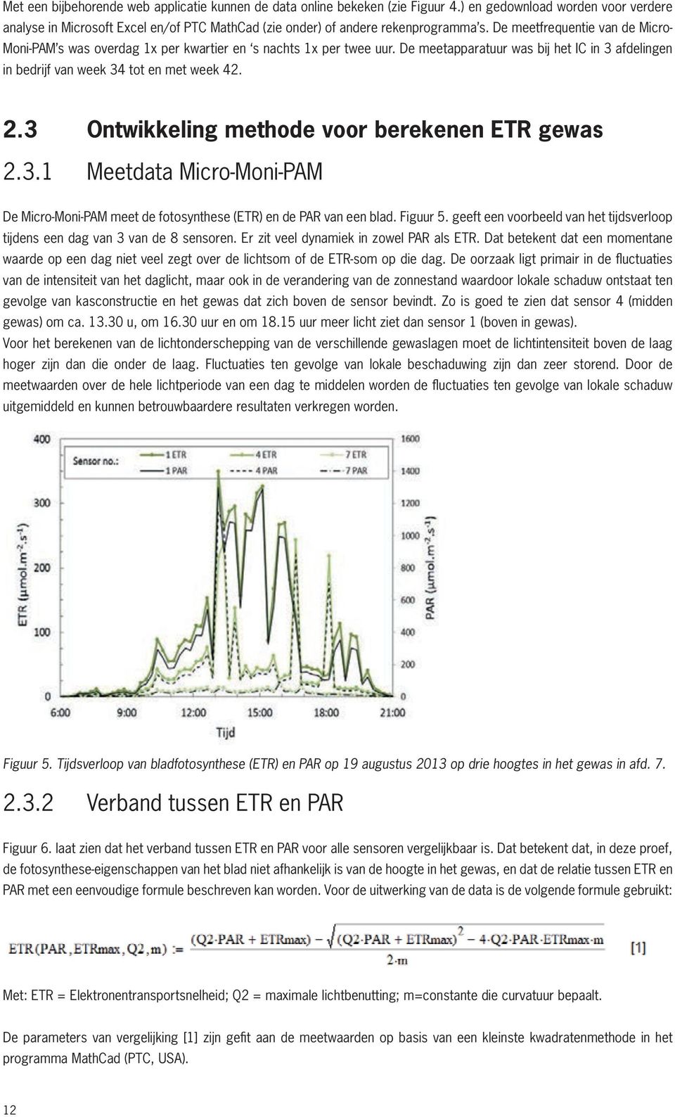 3 Ontwikkeling methode voor berekenen ETR gewas 2.3.1 Meetdata Micro-Moni-PAM De Micro-Moni-PAM meet de fotosynthese (ETR) en de PAR van een blad. Figuur 5.