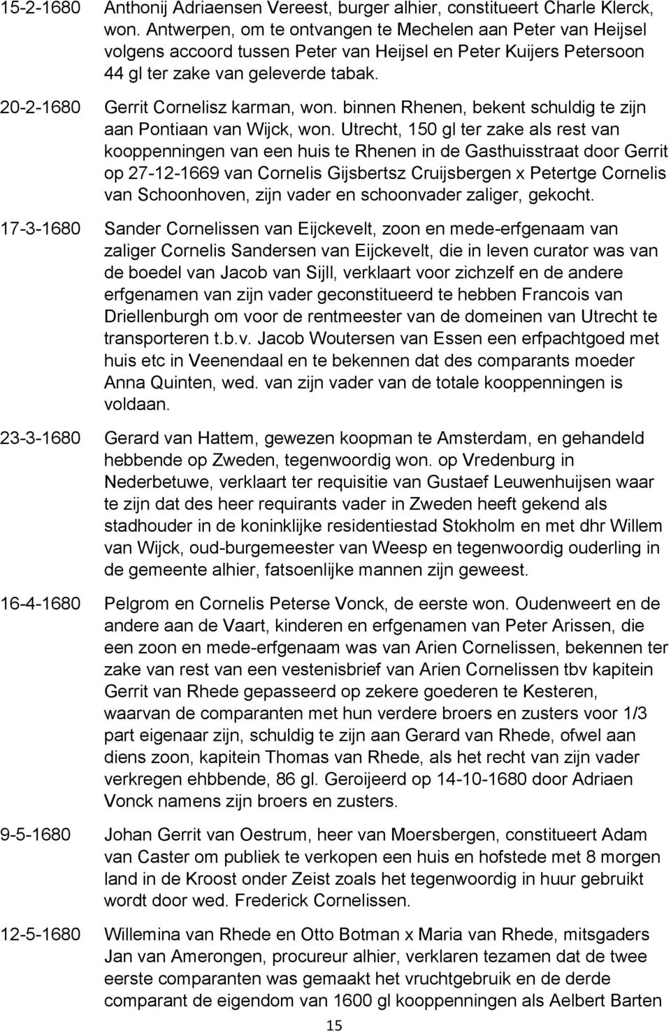 20-2-1680 Gerrit Cornelisz karman, won. binnen Rhenen, bekent schuldig te zijn aan Pontiaan van Wijck, won.