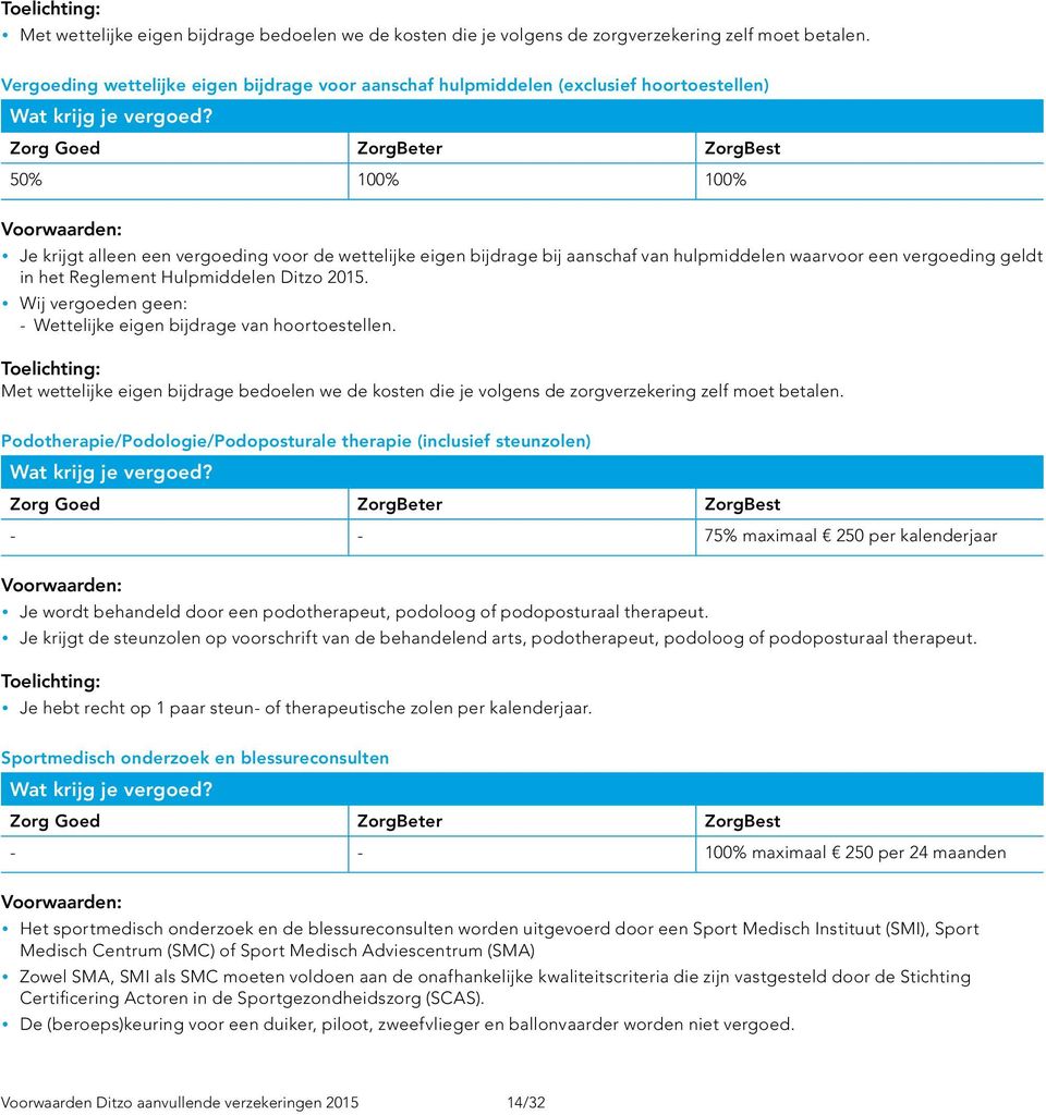 hulpmiddelen waarvoor een vergoeding geldt in het Reglement Hulpmiddelen Ditzo 2015. Wij vergoeden geen: - Wettelijke eigen bijdrage van hoortoestellen.