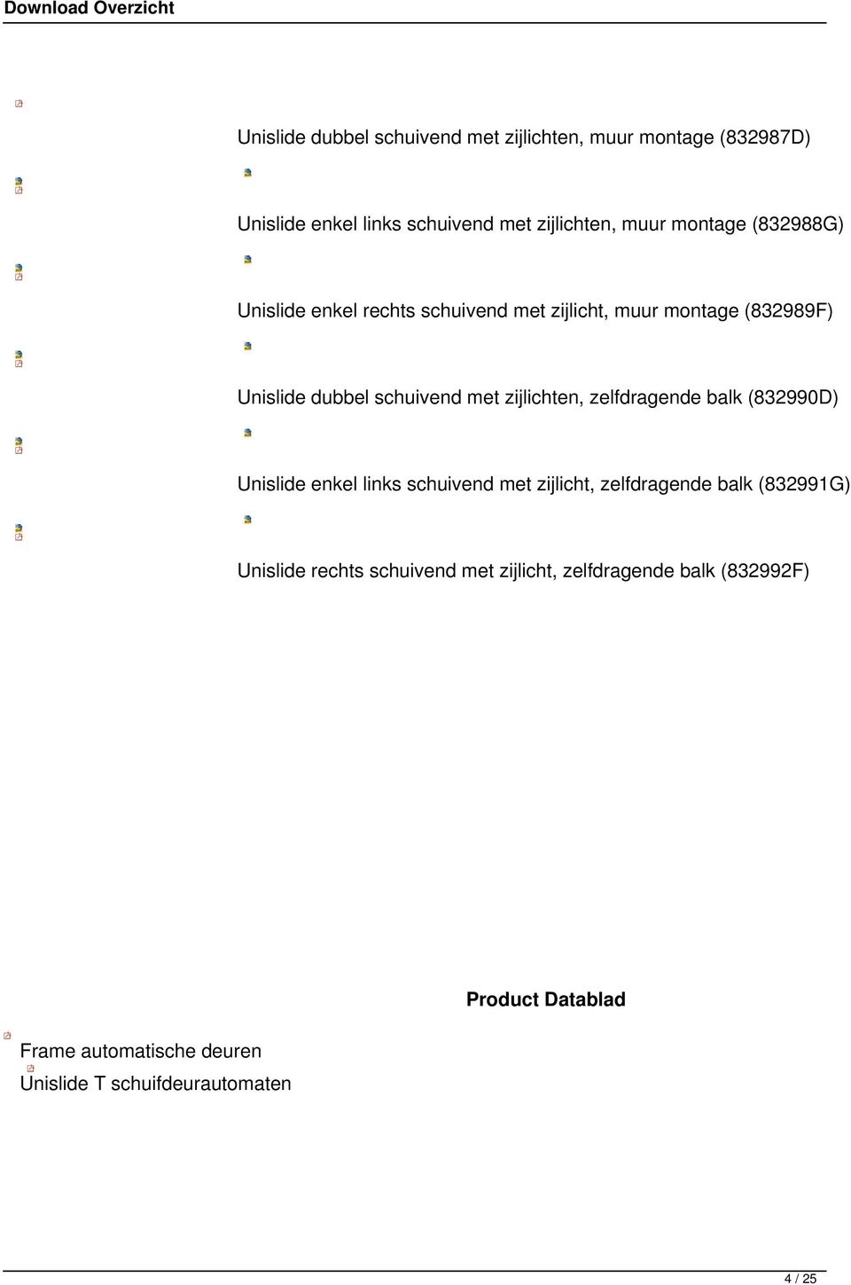 zijlichten, zelfdragende balk (832990D) Unislide enkel links schuivend met zijlicht, zelfdragende balk (832991G)