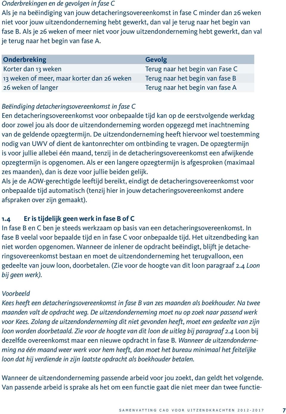 Onderbreking Gevolg Korter dan 13 weken Terug naar het begin van Fase C 13 weken of meer, maar korter dan 26 weken Terug naar het begin van fase B 26 weken of langer Terug naar het begin van fase A