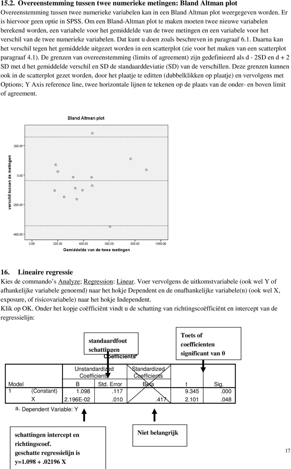 Om een Bland-Altman plot te maken moeten twee nieuwe variabelen berekend worden, een variabele voor het gemiddelde van de twee metingen en een variabele voor het verschil van de twee numerieke