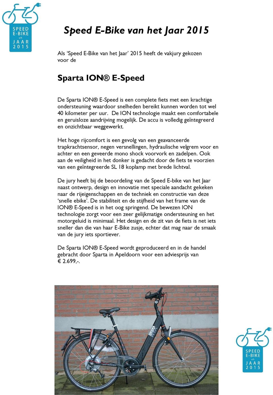 Fiets van het Jaar. E-Bike van het Jaar. Speed E-Bike van het Jaar Trek  Navigator X Gazelle Road Cruiser Sparta ION Comfort - PDF Gratis download