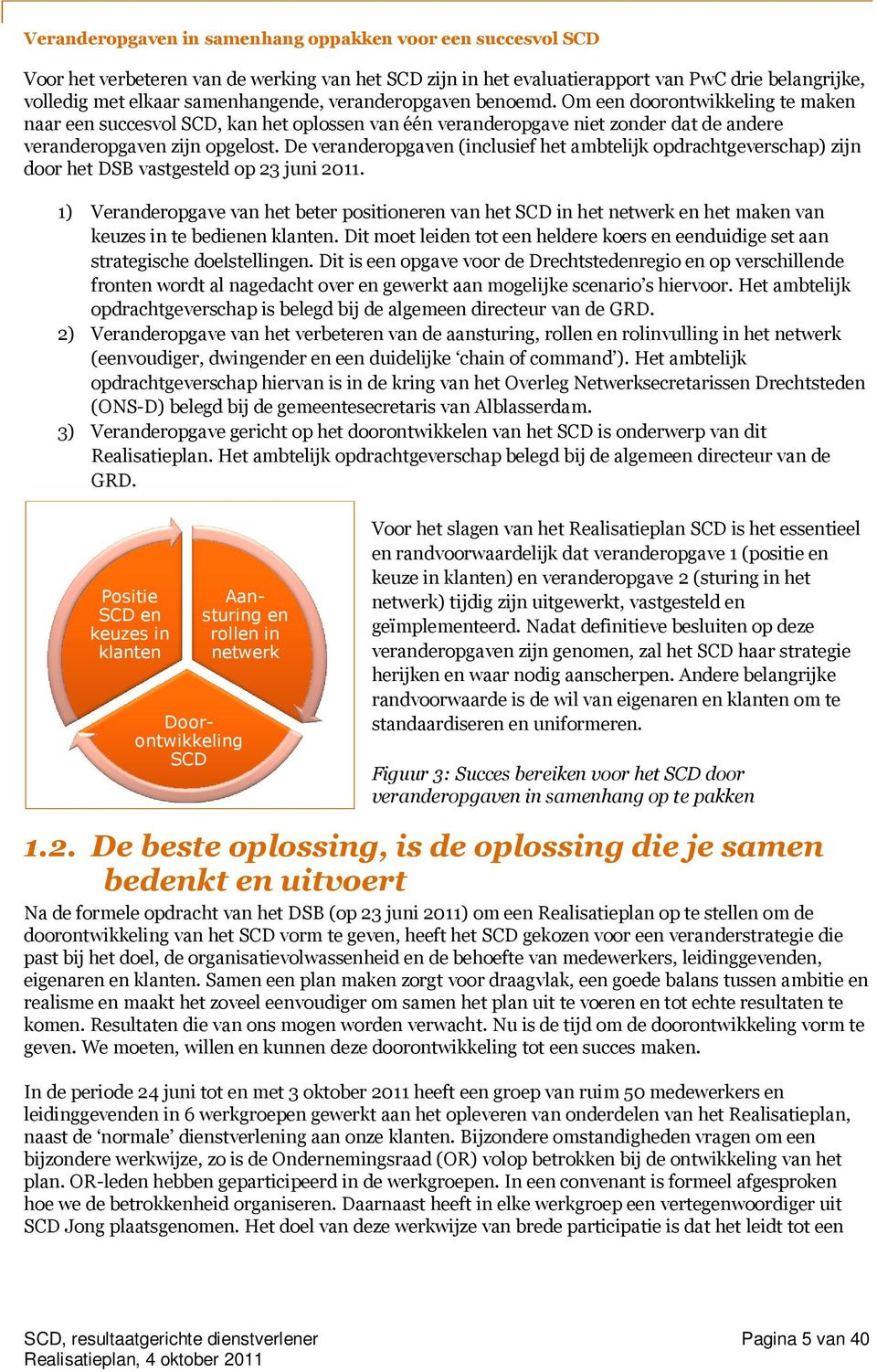 De veranderopgaven (inclusief het ambtelijk opdrachtgeverschap) zijn door het DSB vastgesteld op 23 juni 2011.