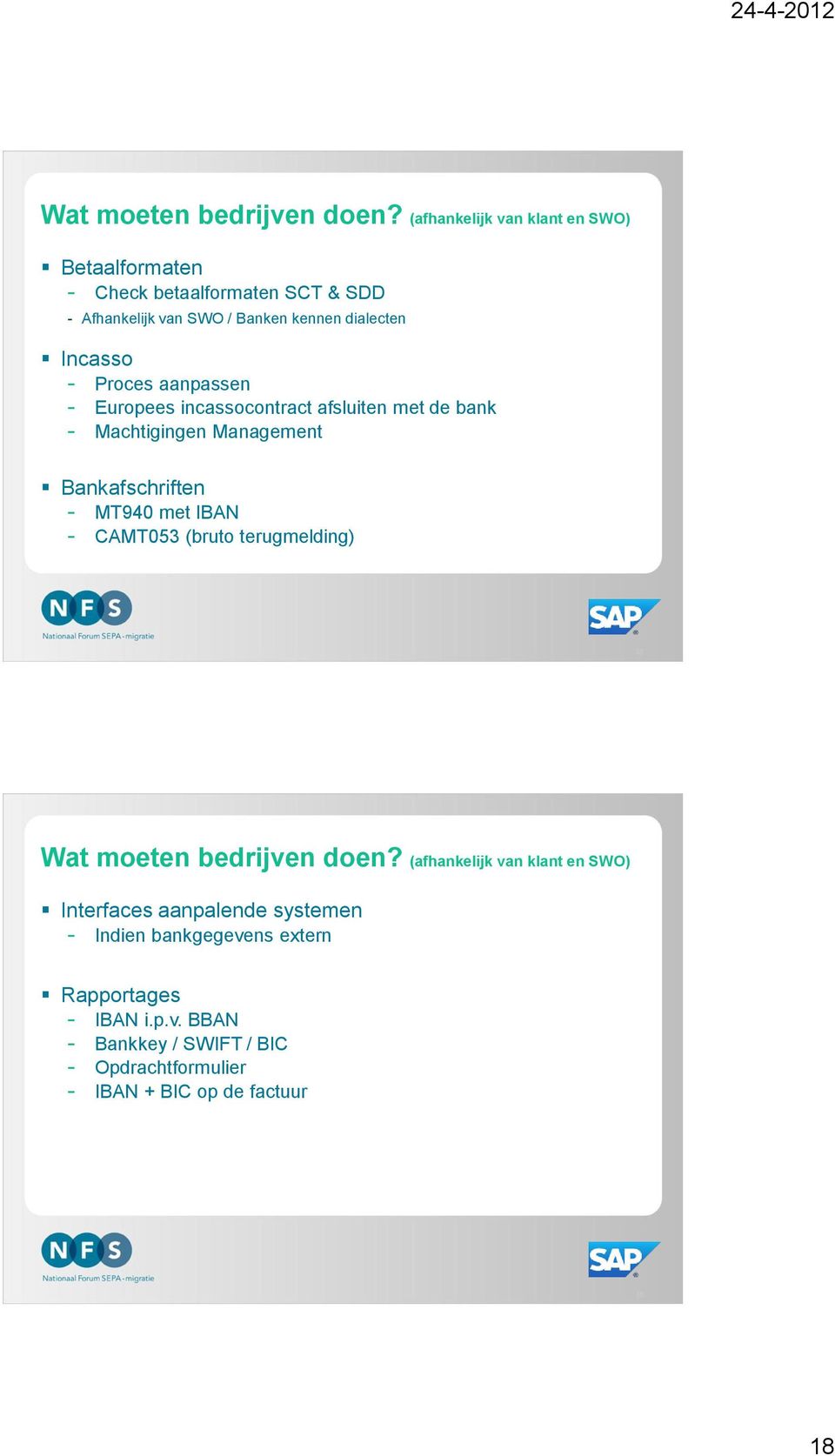 Proces aanpassen - Europees incassocontract afsluiten met de bank - Machtigingen Management Bankafschriften - MT940 met IBAN - CAMT053