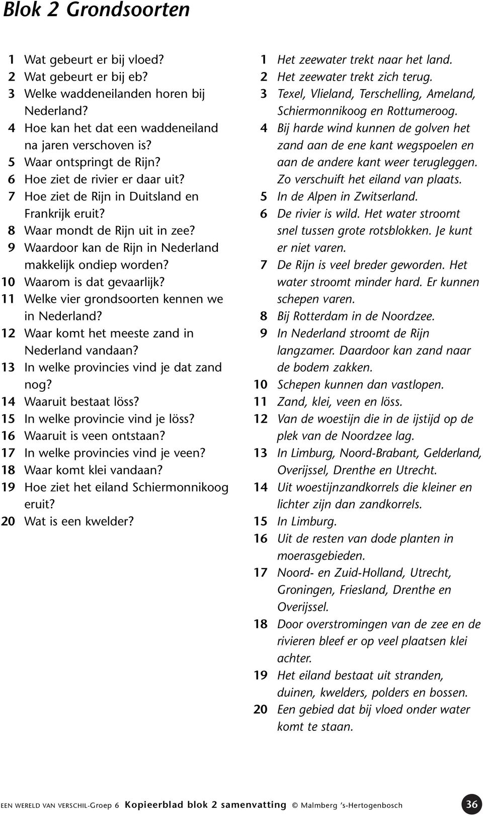 9 Waardoor kan de Rijn in Nederland makkelijk ondiep worden? 10 Waarom is dat gevaarlijk? 11 Welke vier grondsoorten kennen we in Nederland? 12 Waar komt het meeste zand in Nederland vandaan?